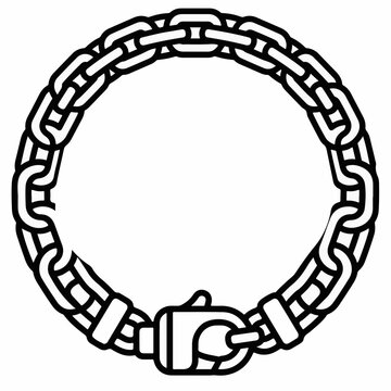 Black outline icon depicting circular chain bracelet with clasp lock. Symbol represents connection, strength, security, or modern fashion accessory design.