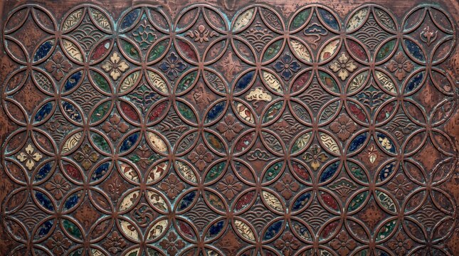 Traditional Japanese Shippo Pattern on Antique Metal Surface