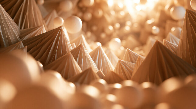 Abstract 3D Geometric Landscape with Cones and Spheres