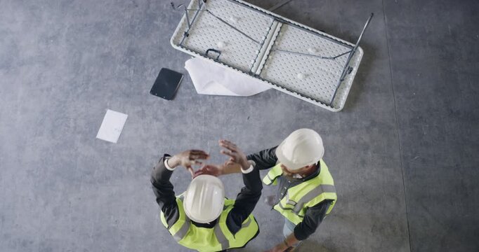 Angry, table or men with engineering mistake in meeting with failure, building crisis or project error. Stress, flip or rage of furious contractor with loss, burnout or teamwork in construction site
