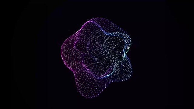 Abstract particle wave sphere morphing in dark space creating organic motion for digital backgrounds.