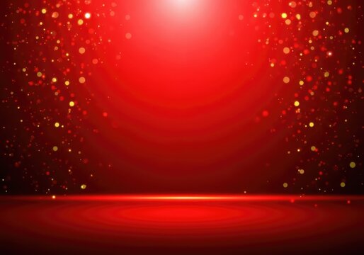 Abstract red background with glowing golden particles