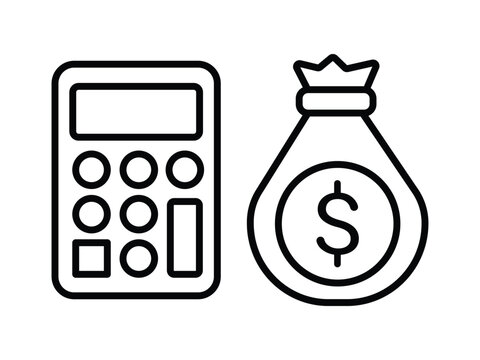 Calculator with money bag and Doller symbol,  EMI calculation vector illustration icon. Perfect for financial accounting, tax return preparation.