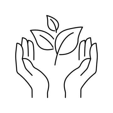 Protective Human Hands Surrounding Growing Plant Symbolizing Nature Care Environmental Conservation Sustainability and Hope icon vector illustration.