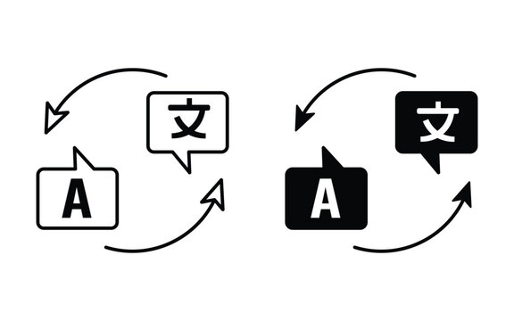 Translation icon. Language translation icon in thine outline. Translation speech icon vector illustration.