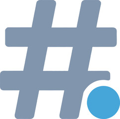 Obraz premium Hashtag icon with notification dot, social media tag symbol in blue and grey, digital marketing vector for web UI design