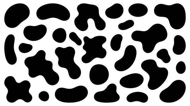 Seamless cow print pattern, black and white animal spots, abstract organic shapes