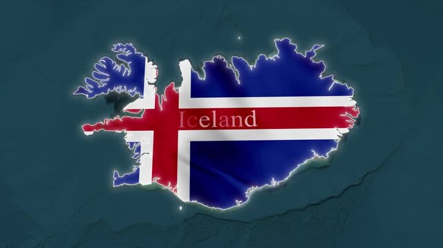 3D 4K Iceland Map Animation with National Flag Political Geographic Borders