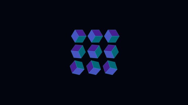 Rotating Cube Grid Matrix Loader Animation - Abstract Tech UI Motion Graphic, 4K Loop