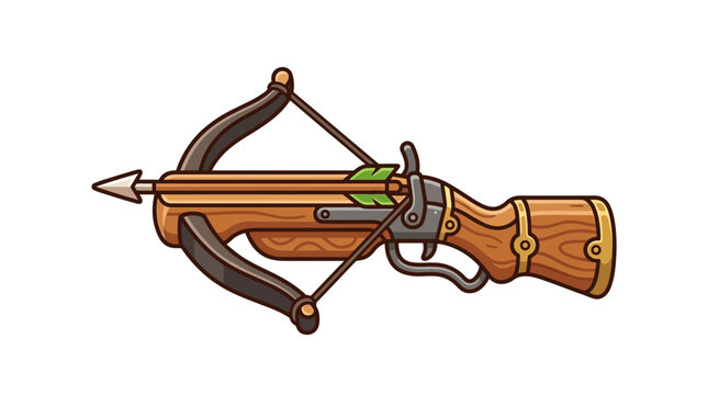 Medieval wooden crossbow with metal details.