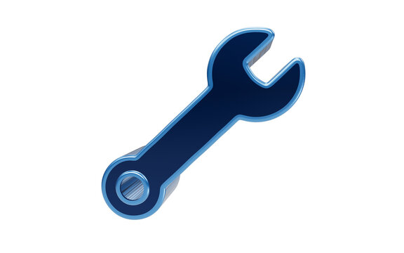 Adjustable Wrench Icon: A 3D rendering of a metallic blue adjustable wrench, symbolizing repair, mechanics, and tools.
