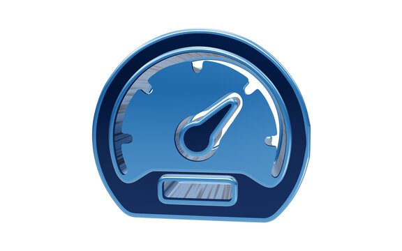 Speedometer Icon: A blue speedometer dial with a needle indicating high speed, representing performance, progress, and measurement.