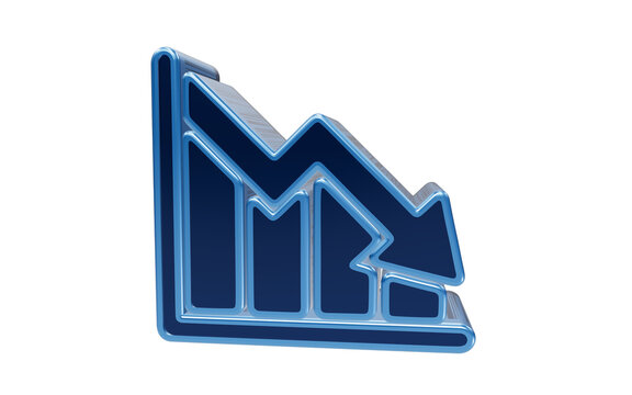 3D Graph Downward Trend: A stylized blue 3D graph shows a steep downward trend with a prominent arrow indicating a decline, representing financial loss or negative performance.