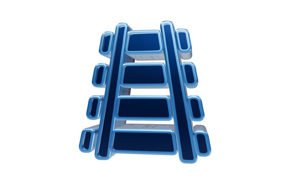 3D Railroad Track Icon: A stylized blue 3D icon representing a section of railroad track, symbolizing travel, transport, and infrastructure.