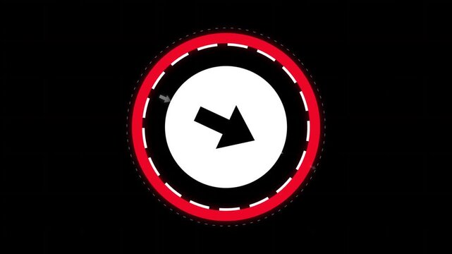 Animated red circular loading indicator with rotating arrow pointer for digital user interfaces