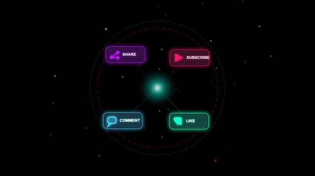 Social media interaction hud overlay with rotating like subscribe comment share buttons