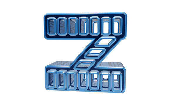 3D Letter Z: A striking, blue, 3D rendered letter Z, with a metallic sheen and intricate hollow design, stands out against a clean backdrop.