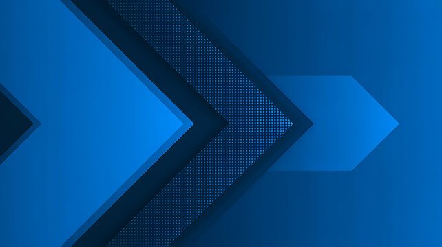 Abstract blue background, with layered arrow, shapes and a, subtle dotted halftone, texture pattern pointing, to the right.