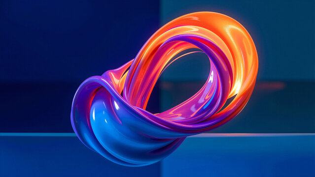 Abstract, glossy, iridescent torus shape with vibrant colors.