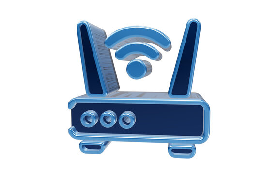 Wireless Router Icon: A blue wireless router icon with two antennas and a WiFi symbol, representing internet connectivity and networking.