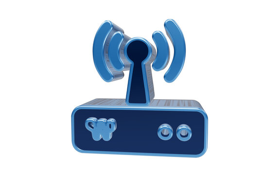 Wi-Fi Router Icon: A blue 3D icon representing a wireless router with signal waves emanating from its antenna, symbolizing connectivity and digital communication.