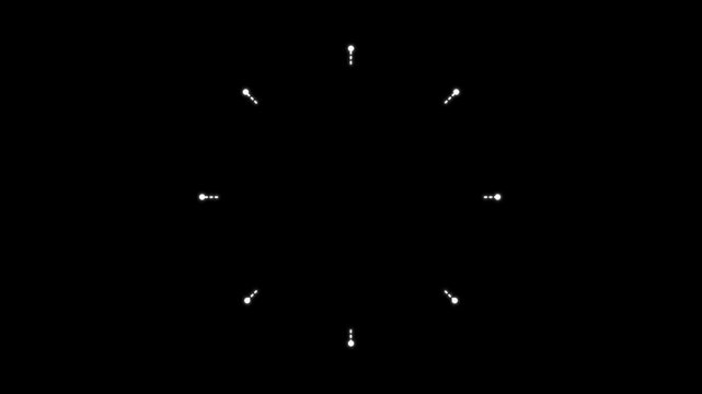 Dotted radial spoke pattern shrinking smoothly as motion graphics element on black background in 4K
