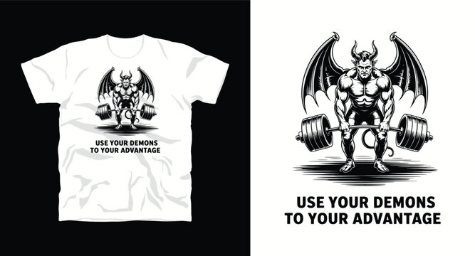 Demon deadlift bodybuilder vector t-shirt illustration art.