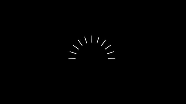 Curved arc indicator with glowing dash elements spinning as motion graphics on black background in 4K