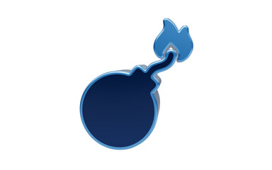 Naklejka premium Explosive Threat: A stylized, 3D rendering of a dark blue bomb icon with a lit blue fuse, representing danger, conflict, or an urgent situation.