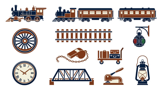 Vintage train travel vector collection