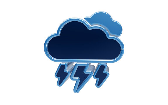 Stormy Weather Icon: A stylized 3D icon depicting a dark, ominous cloud with three sharp, bright lightning bolts striking downwards, symbolizing a severe weather warning or electrical storm.