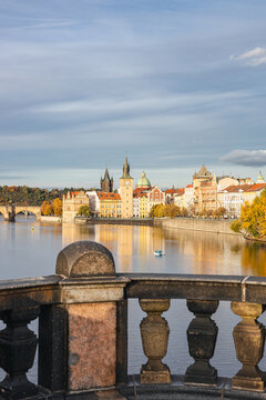 Vertical Stone Railing View Over Old Town Waterfront Prague