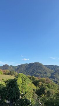 Beautiful panoramic view of lush green hills and mountains in Celje, Slovenia on a sunny summer day
