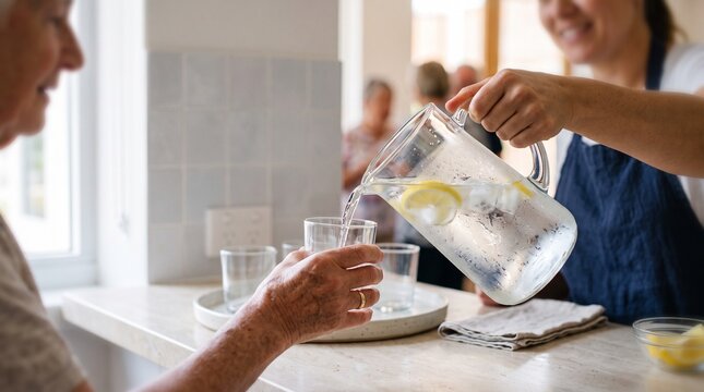 Hands share chilled water at a summer respite hub