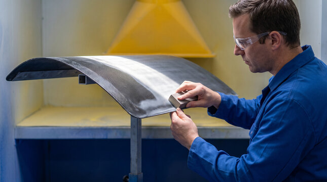 Trainee finishes a cured composite repair patch