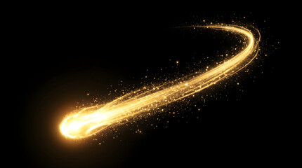 Golden Magical Sparkle Trail, Glowing Light Curve, Shining Particle Dust, Gold Swirl Effect, Fantasy Magic Missile, Glittering Shine Streaker © graphixlift