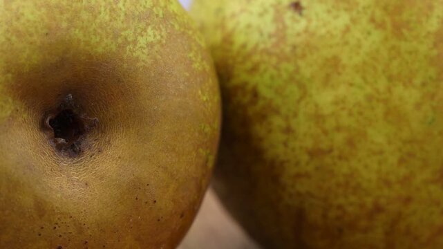 Rotating pear in slow motion.