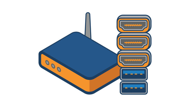 Wireless network router icon with multiple connection ports displayed on a plain white background