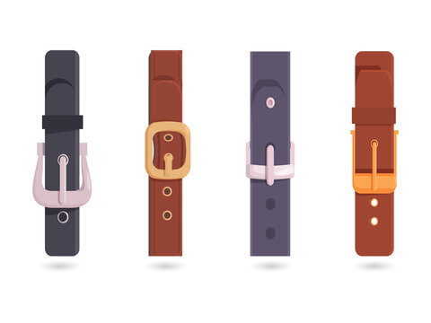 Four different belts with various buckles and colors transparent background