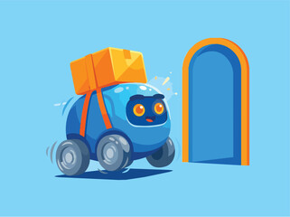 Naklejka premium Delivery Robot Carrying Package Through Door