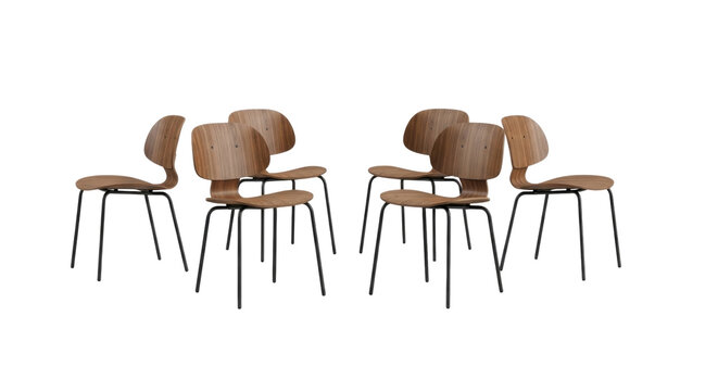 Set of modern wooden dining chairs. Minimalist furniture design Cutout PNG