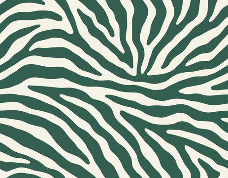 Green and white zebra stripes seamless pattern vector illustration animal print background