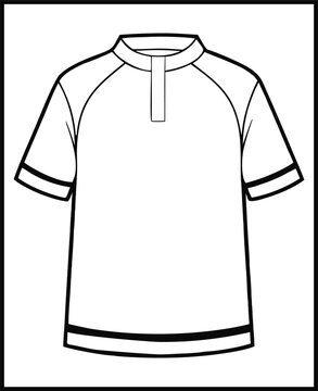 Men polo shirt with short sleeves and button placket technical flat on white background
