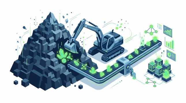 Modern Flat Illustration of Data Mining Process and Extraction