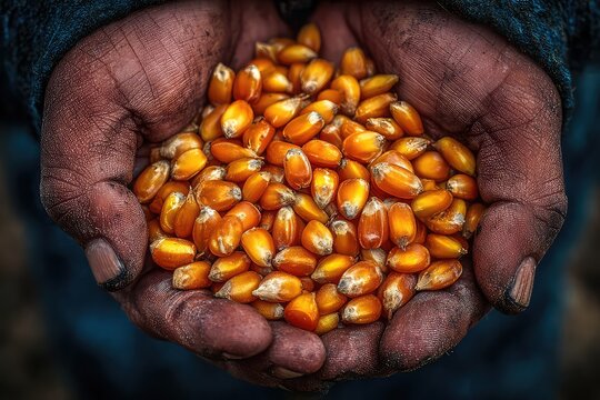 A handful of dry corn kernels