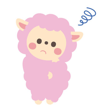 悩むかわいい羊のキャラクターイラスト素材