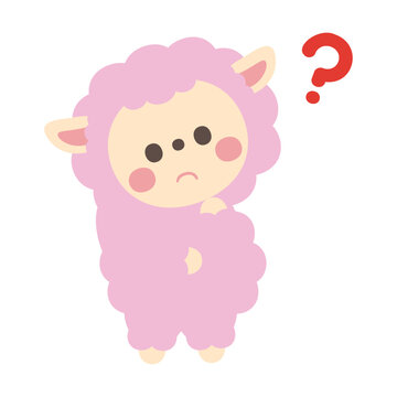 ハテナを浮かべるかわいい羊のキャラクターイラスト素材