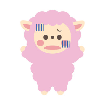 青ざめるかわいい羊のキャラクターイラスト素材