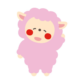照れるかわいい羊のキャラクターイラスト素材
