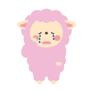 泣いているかわいい羊のキャラクターイラスト素材
